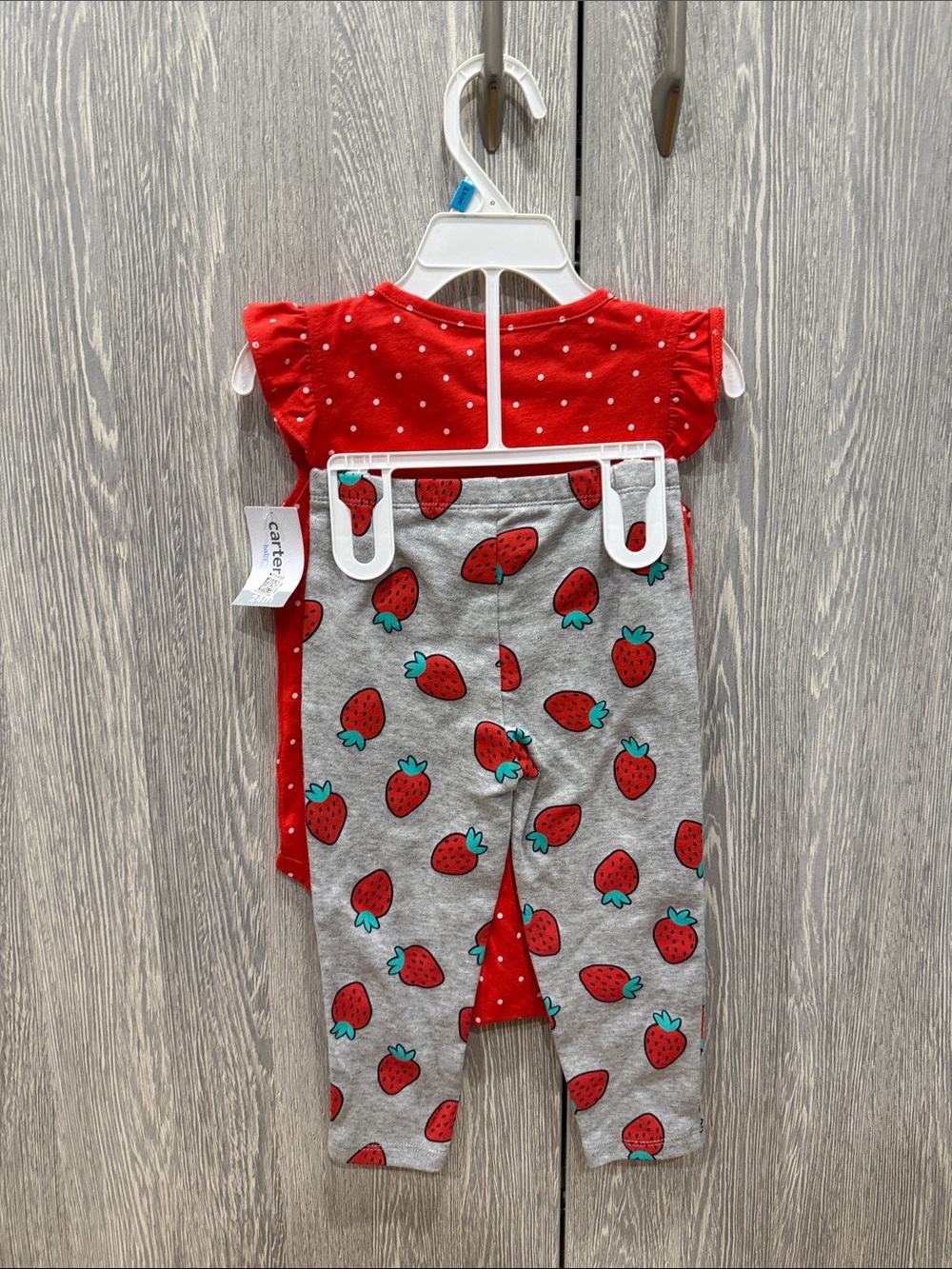 NWT - Carter's Red Polka Dot Flutter-Sleeve Bodysuit with Strawberry Leggings - Picture 2 of 7